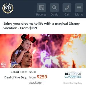 2 Disney Tickets with 3 Days 2 Nights Package $259